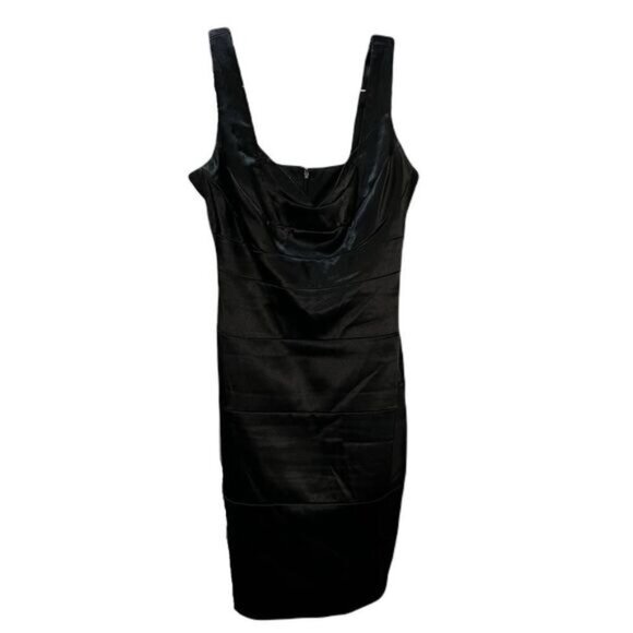 NEW London Times Petite Black Bodycon Satin Dress‎ SP - Picture 1 of 5